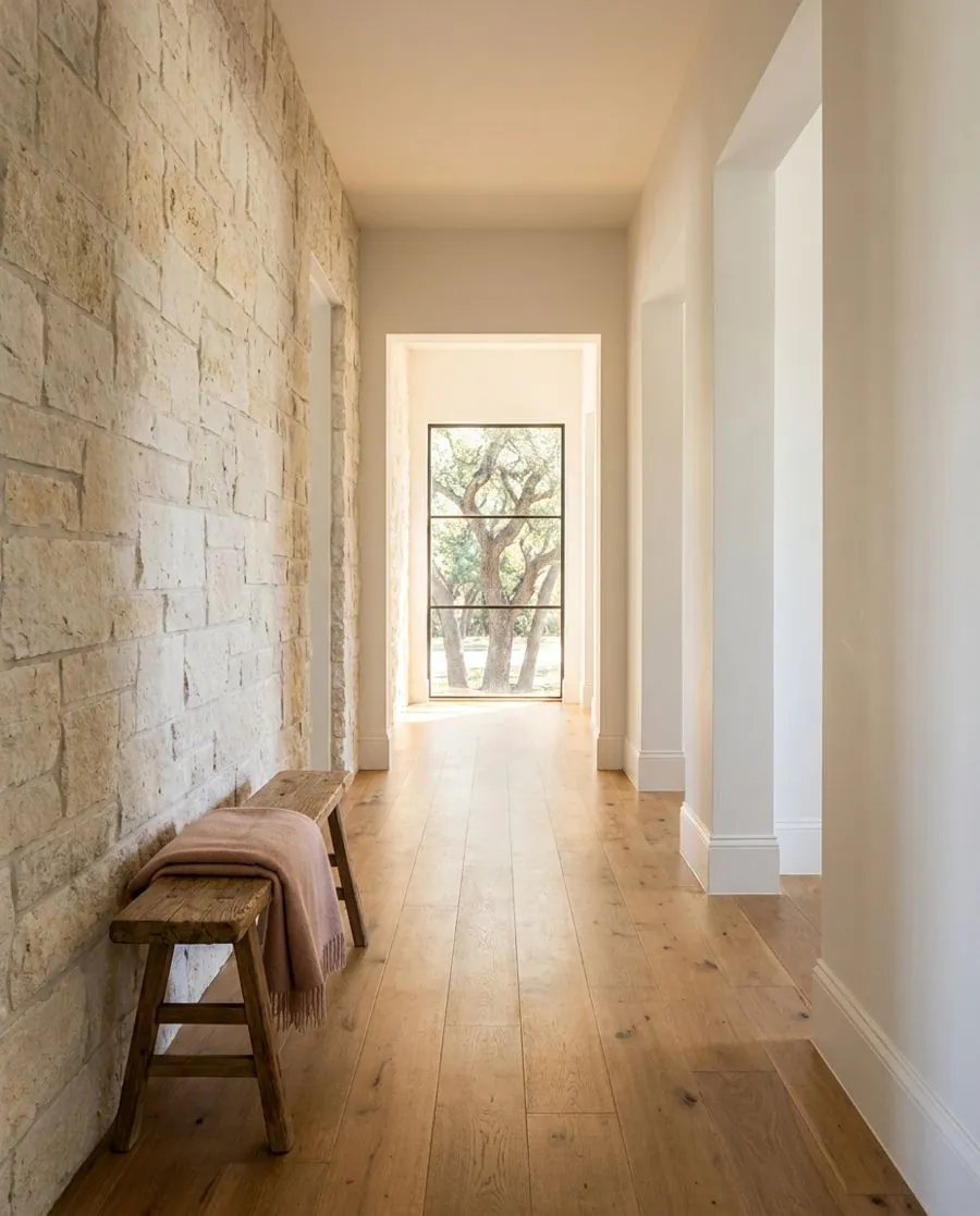 White baseboard and clean hallway after house cleaning in a large Colleyville home