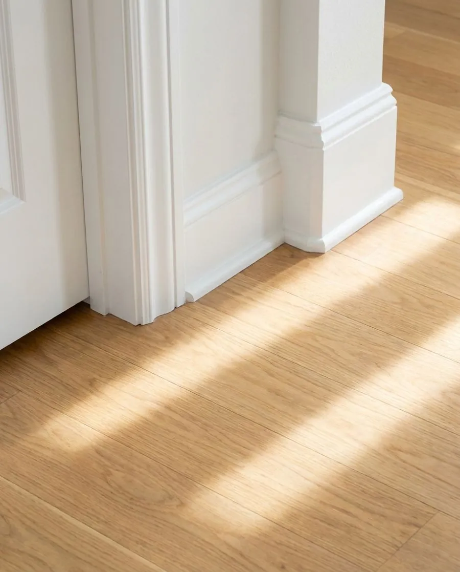White baseboard and clean cabinet door after house cleaning in Keller, TX