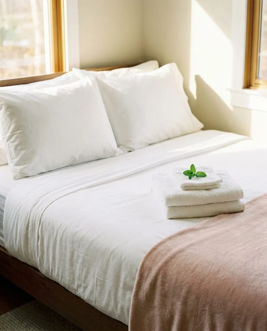 Bed linen changed and bed made during vacation rental cleaning in Dallas-Fort Worth